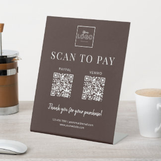 Simple Scan to Pay Logo QR Code Payment Brown Sockelschild