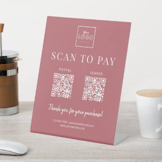 Simple Scan to Pay Logo QR Code Payment Dusty Red Sockelschild
