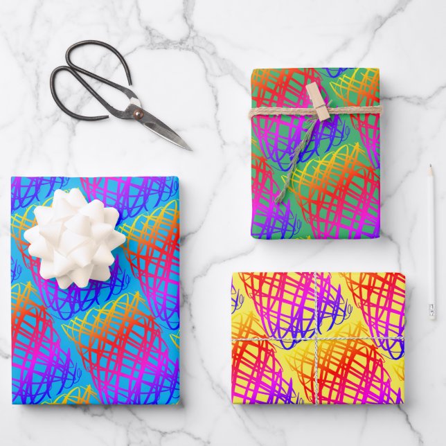 Simple Scribble | Blau, Grün, Gelb Hintergrund Geschenkpapier Set (Vorderseite)