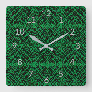 Simple Scribble Mirror Tiling Green Quadratische Wanduhr