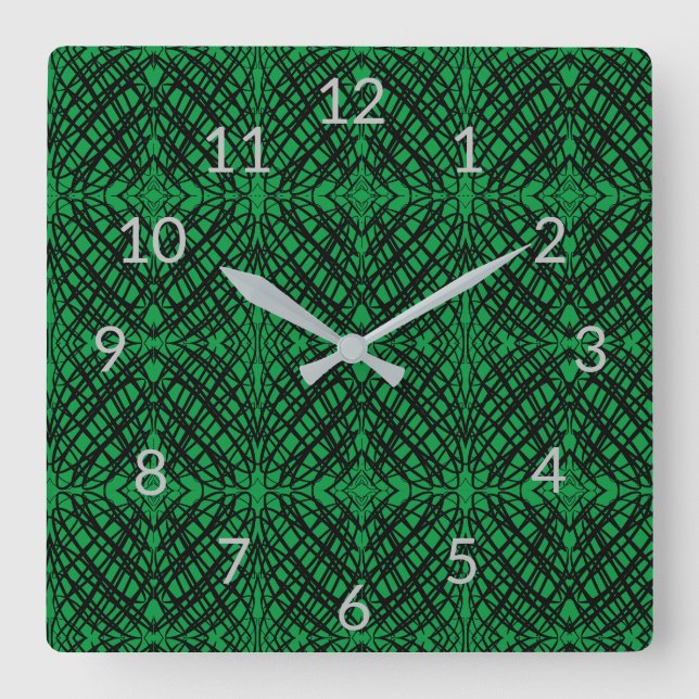 Simple Scribble | Mirror Tiling | Green |  Quadratische Wanduhr (Vorderseite)