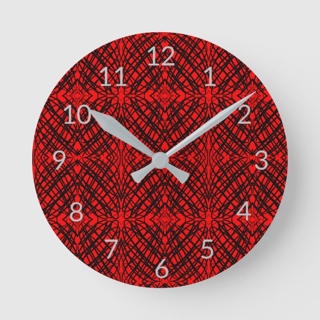 Simple Scribble | Mirror Tiling | Red | Runde Wanduhr (Vorderseite)