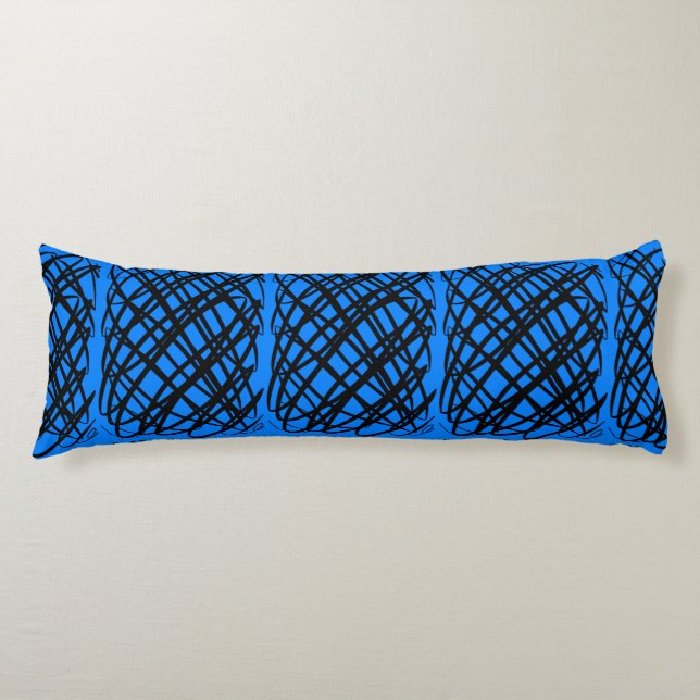 Simple Scribble | Schwarz | Center Tiled | Blau | Seitenschläferkissen (Vorderseite)