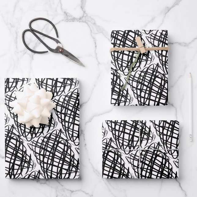 Simple Scribble | Schwarz | halber Rückgang | Geschenkpapier Set (Vorderseite)
