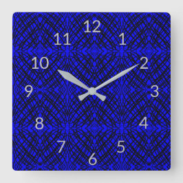 Simple Scribble | Spiegelung | Blau | Quadratische Wanduhr