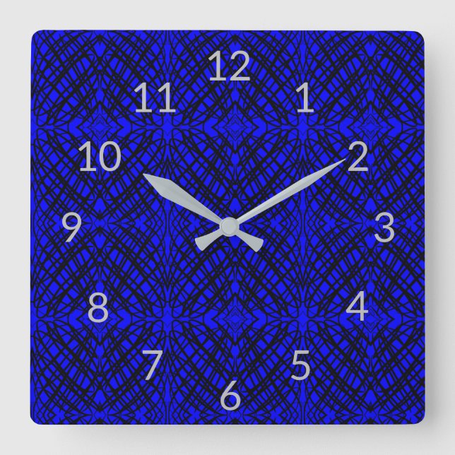 Simple Scribble | Spiegelung | Blau | Quadratische Wanduhr (Vorderseite)