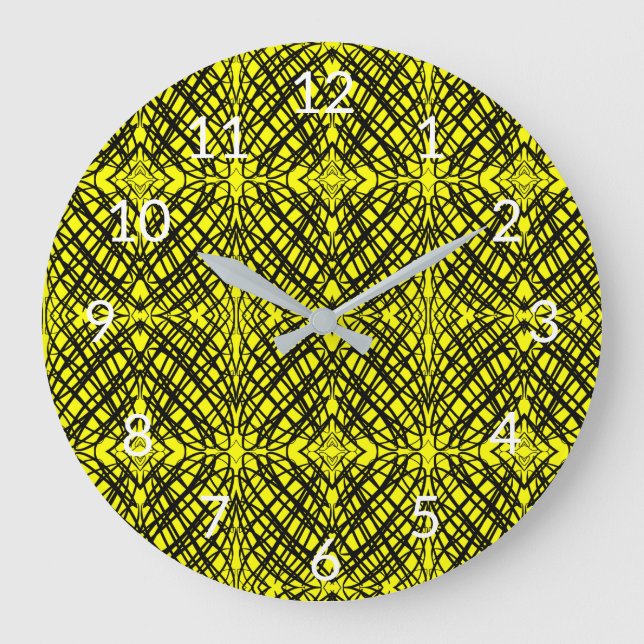 Simple Scribble | Spiegelung | Gelb | Große Wanduhr (Vorderseite)