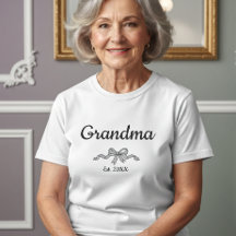 Simple Script Bow Grandma Est. Year White Text