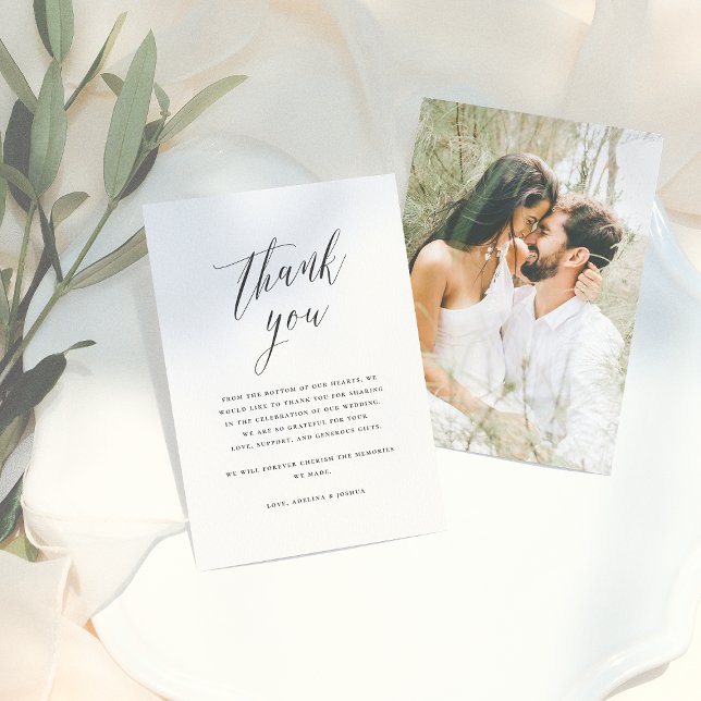 Simple Script Calligraphy Wedding Foto Vielen Dank Dankeskarte (Von Creator hochgeladen)