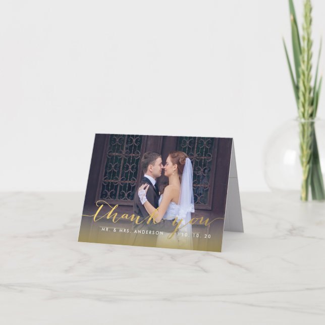 Simple Script Doré | Carte de remerciement pliée p (Devant)