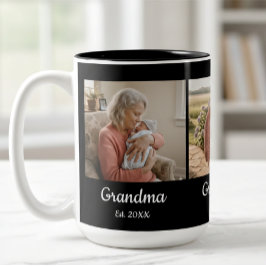 Simple Script Grandma Est. 3 Photo Year Zweifarbige Tasse