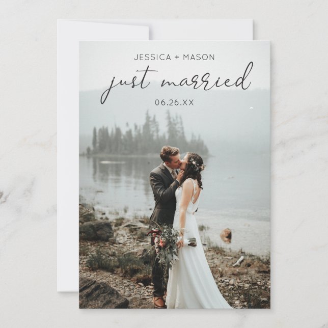 Simple Script Mariage Photo Juste Marié Invitation (Devant)