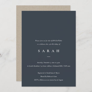 Simple Script Marine Black Quinceañera Invitation
