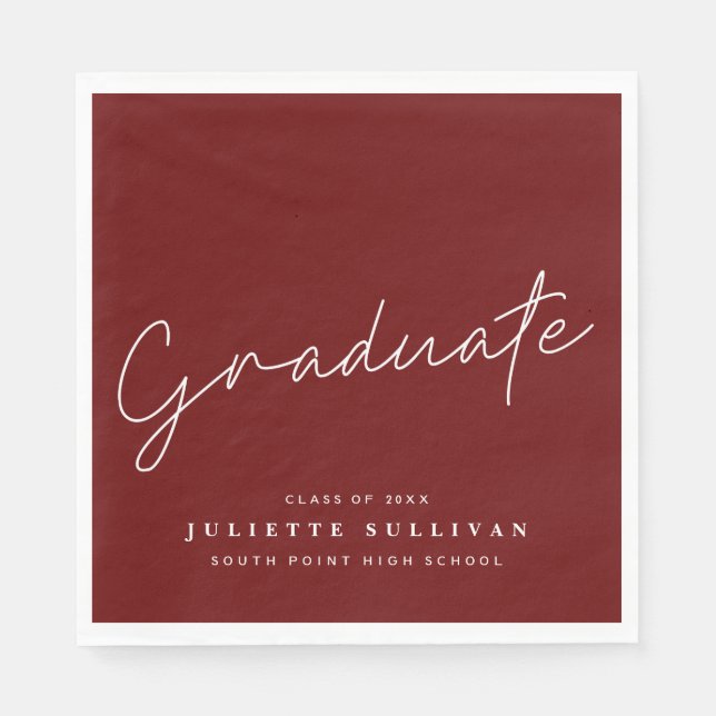 Simple Script Maroon Graduation Party Serviette (Vorderseite)