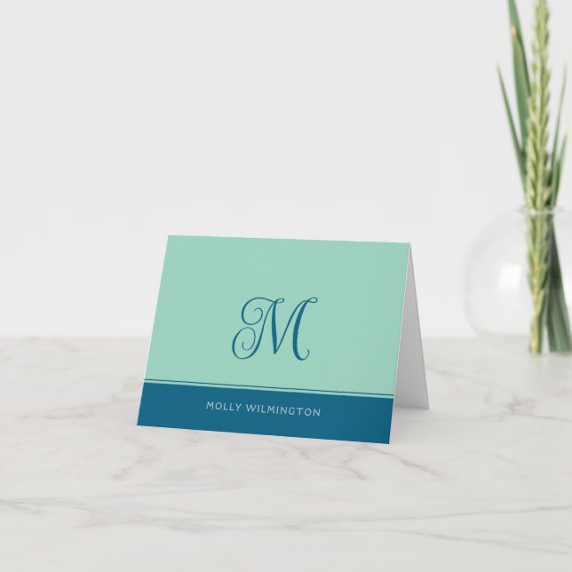 Simple Script Monogram Teal Navy Blue Note Cards Dankeskarte (Vorderseite)