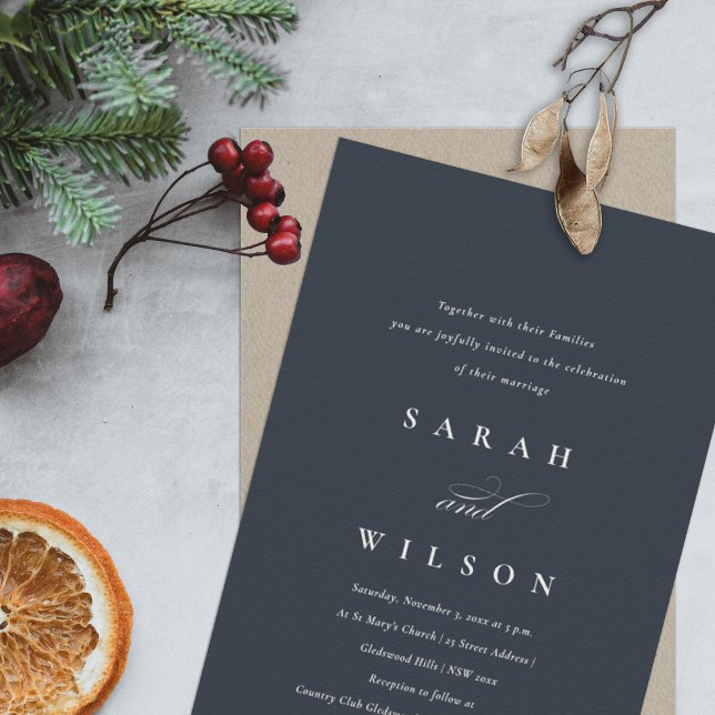 Simple Script Navy Black Kraft Wedding Invite Dankeskarte (Von Creator hochgeladen)