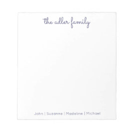 Simple Script Navy Blue Family Notepad Notizblock