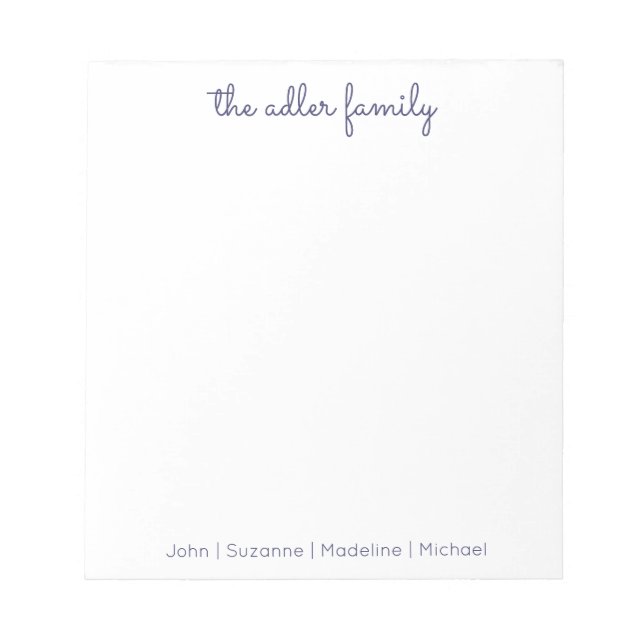 Simple Script Navy Blue Family Notepad Notizblock (Vorderseite)
