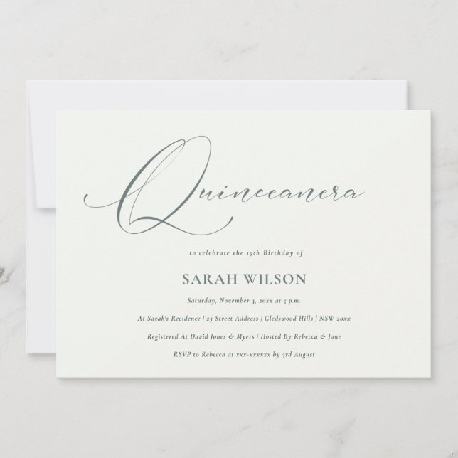 Simple script noir blanc Quinceañera Invitation (Devant)