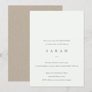 Simple script noir blanc Quinceañera Invitation