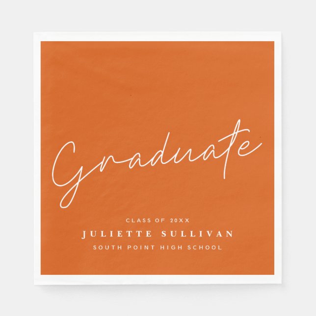 Simple Script Orange Graduation Party Serviette (Vorderseite)