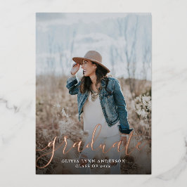 Simple Script Rose Gold Graduation Announcement Folieneinladung