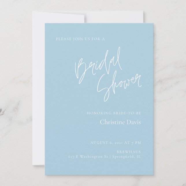 Simple Script Soft Blue Bridal Douche invitation (Devant)