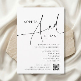 Simple Script Typography QR Code White Wedding Einladung