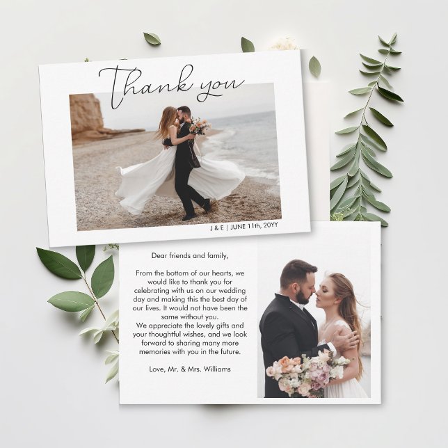 Simple Script White Wedding Foto Dankeskarte (Simple Script White Wedding Photo Thank You Card
)