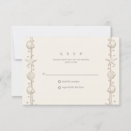 Simple Seashell Border Beach Wedding RSVP Karte