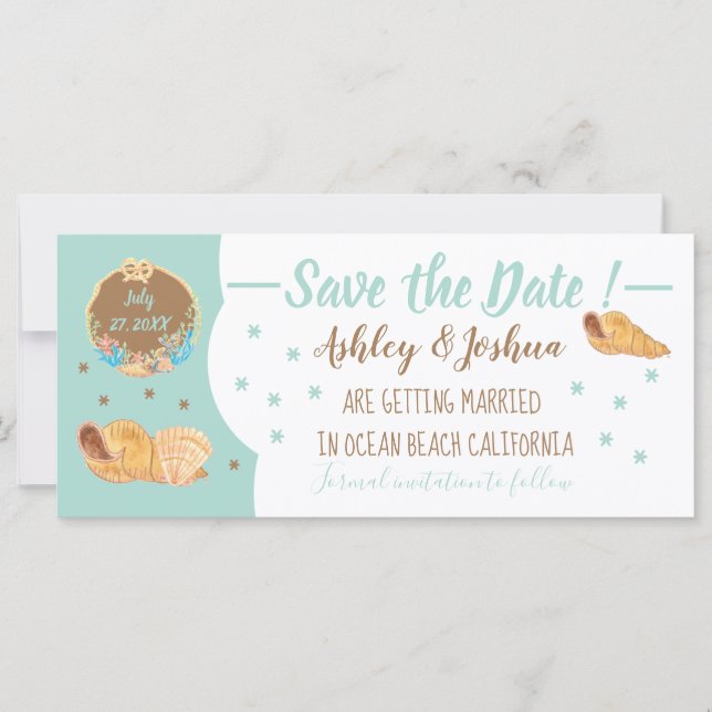 Simple Seashells Beach Save the Date Card (Vorderseite)