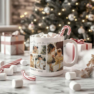 Simple Seven Photo Collage Christmas Coffee Mug