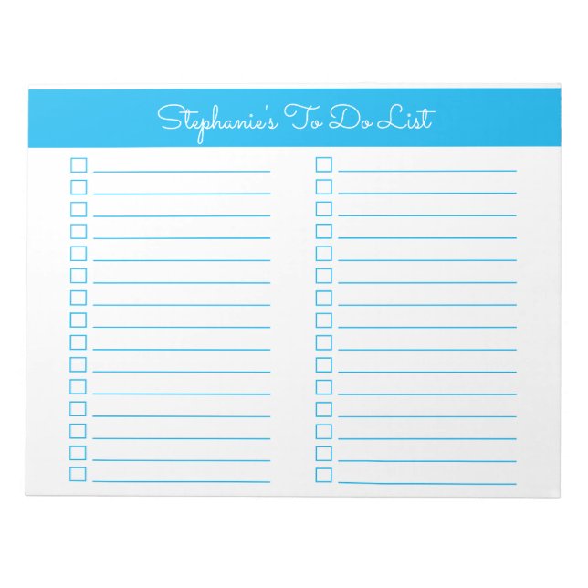 Simple Sky Blue 8.5x11 Two Column Checklist Notizblock (Vorderseite)