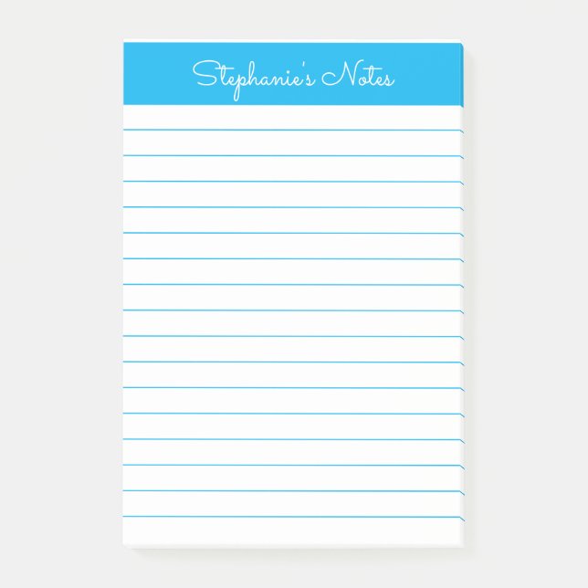 Simple Sky Blue Lined Personalisiert Post-it Klebezettel (Vorderseite)