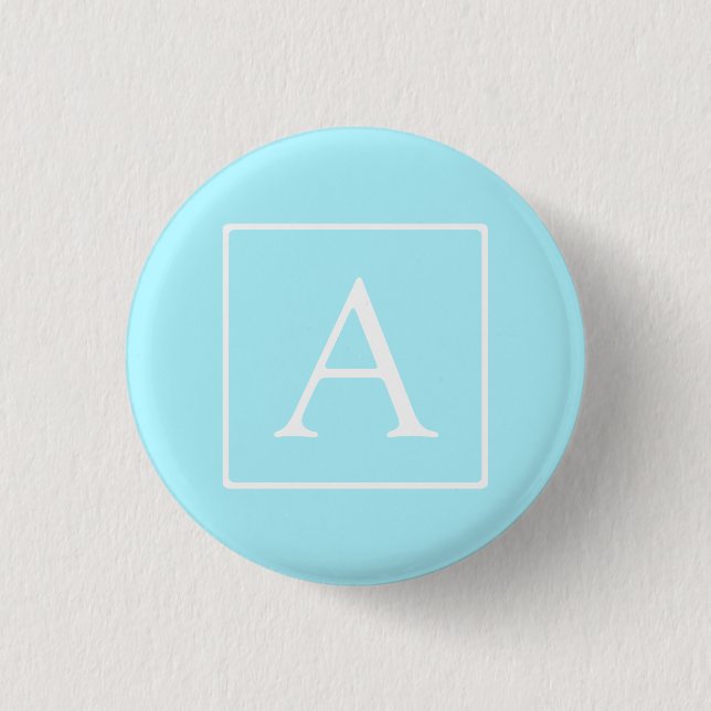 Simple Sky Blue Monogram Button (Vorderseite)