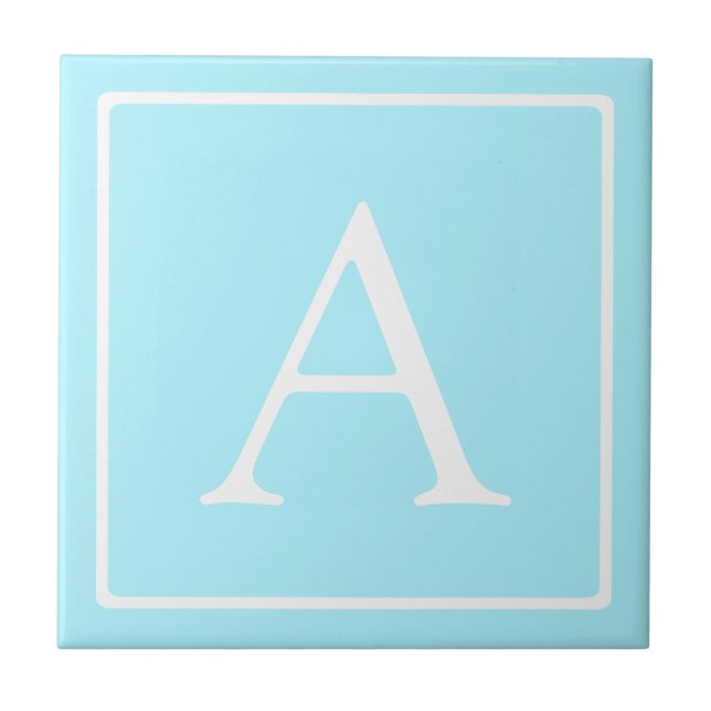 Simple Sky Blue Monogram Fliese (Vorderseite)