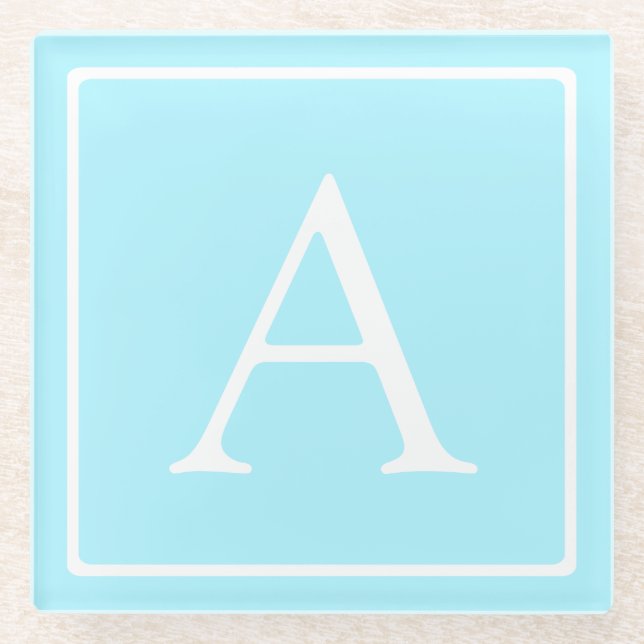 Simple Sky Blue Monogram Glasuntersetzer (Vorderseite)