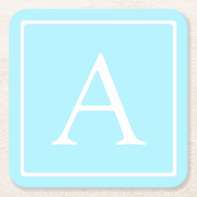 Simple Sky Blue Monogram Rechteckiger Pappuntersetzer (Vorderseite)