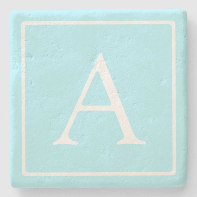 Simple Sky Blue Monogram Steinuntersetzer (Vorderseite)