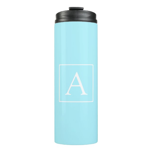 Simple Sky Blue Monogram Thermosbecher (Vorderseite)