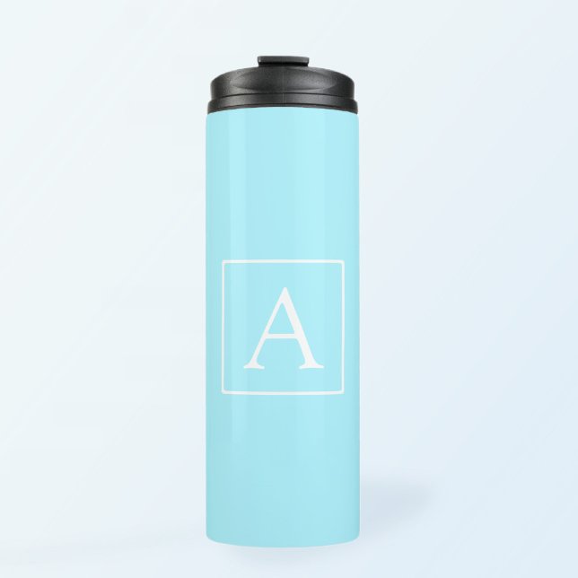 Simple Sky Blue Monogram Thermosbecher (Von Creator hochgeladen)
