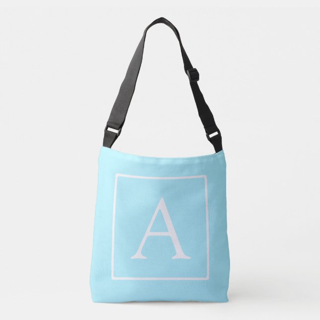 Simple Sky Blue Monogram Tragetaschen Mit Langen Trägern (Vorderseite)