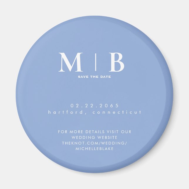 Simple Sky Blue Monogram Wedding Save the Date Magnet (Vorne)