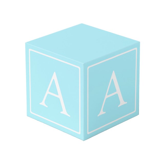 Simple Sky Blue Monogram Würfel (Vorderseite Schrägansicht)
