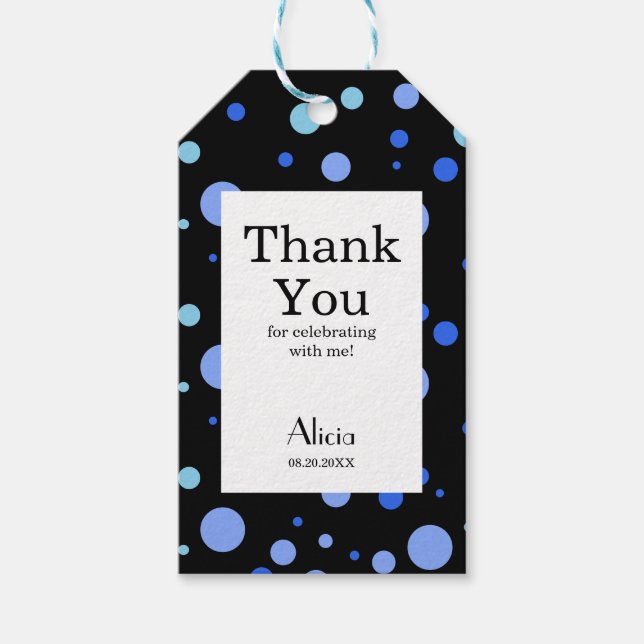 Simple Sky Blue Polka Dot Black Vielen Dank Geschenkanhänger (Vorderseite)