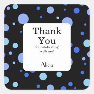 Simple Sky Blue Polka Dot Black Vielen Dank Quadratischer Aufkleber