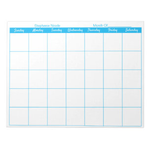 Simple Sky Blue Thin Border Name Monatsplaner Notizblock