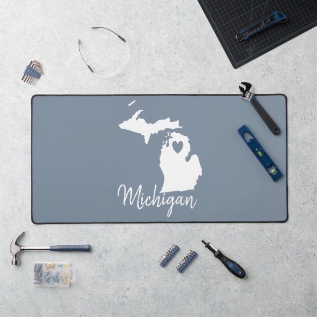 Simple Slate Blue Michigan Zuhause Staaten Map Schreibtischunterlage (Arbeitsplatz)