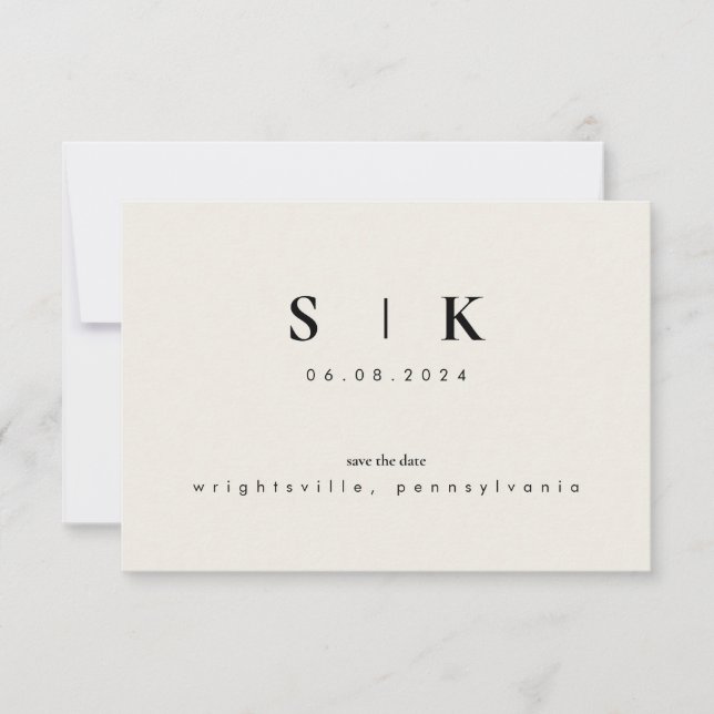 Simple Sleek Monogram Beige Save the Date III (Vorderseite)