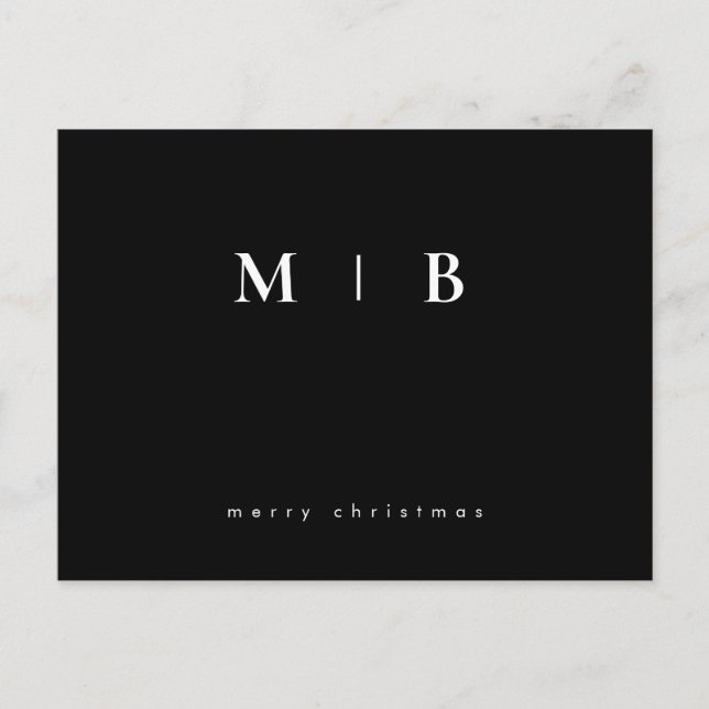 Simple Sleek Monogram Black Christmas Postkarte (Vorderseite)